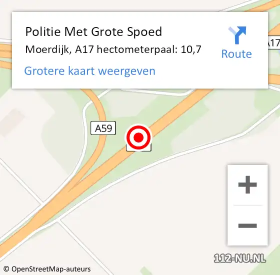 Locatie op kaart van de 112 melding: Politie Met Grote Spoed Naar Moerdijk, A17 hectometerpaal: 10,7 op 29 oktober 2022 16:18