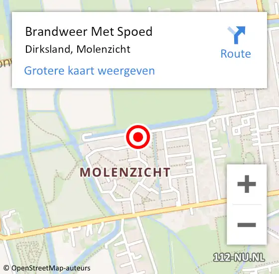 Locatie op kaart van de 112 melding: Brandweer Met Spoed Naar Dirksland, Molenzicht op 29 oktober 2022 16:18