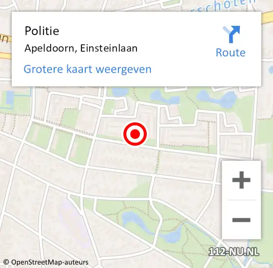 Locatie op kaart van de 112 melding: Politie Apeldoorn, Einsteinlaan op 29 oktober 2022 16:26