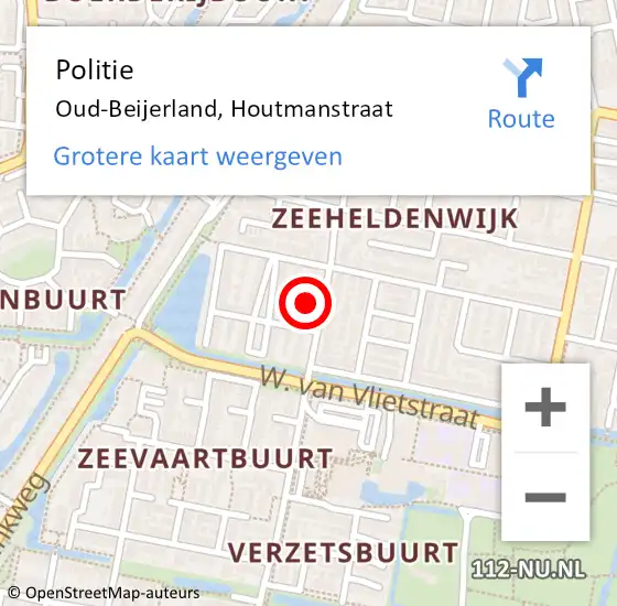 Locatie op kaart van de 112 melding: Politie Oud-Beijerland, Houtmanstraat op 29 oktober 2022 16:30