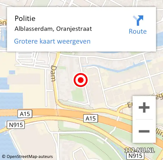 Locatie op kaart van de 112 melding: Politie Alblasserdam, Oranjestraat op 29 oktober 2022 16:32