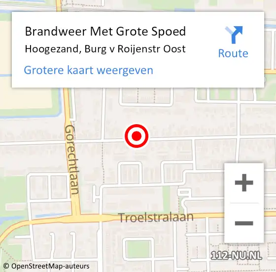 Locatie op kaart van de 112 melding: Brandweer Met Grote Spoed Naar Hoogezand, Burg v Roijenstr Oost op 29 oktober 2022 16:41