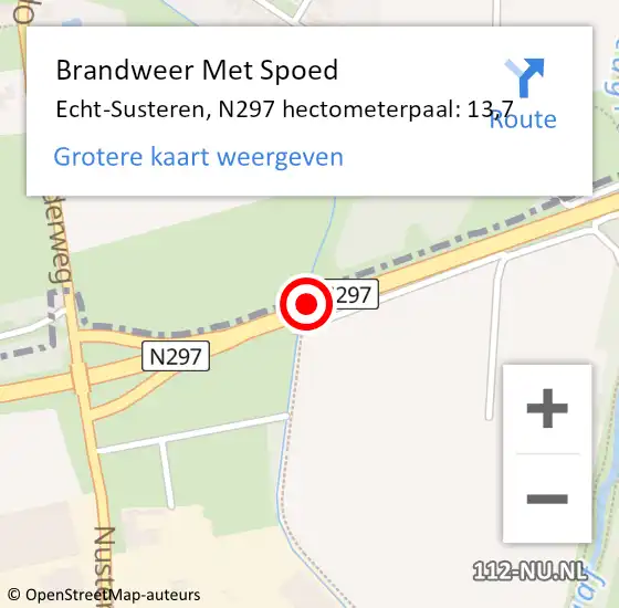 Locatie op kaart van de 112 melding: Brandweer Met Spoed Naar Echt-Susteren, N297 hectometerpaal: 13,7 op 29 oktober 2022 17:17