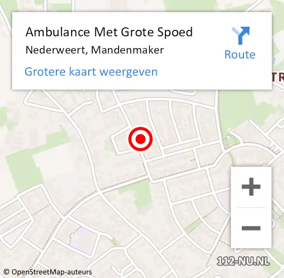 Locatie op kaart van de 112 melding: Ambulance Met Grote Spoed Naar Nederweert, Mandenmaker op 29 oktober 2022 17:21