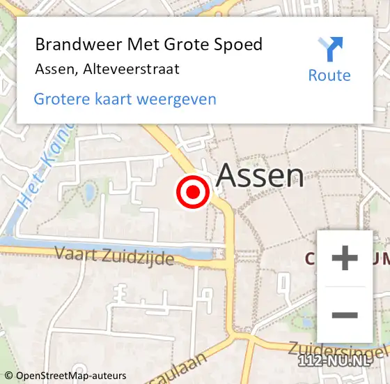 Locatie op kaart van de 112 melding: Brandweer Met Grote Spoed Naar Assen, Alteveerstraat op 29 oktober 2022 17:55