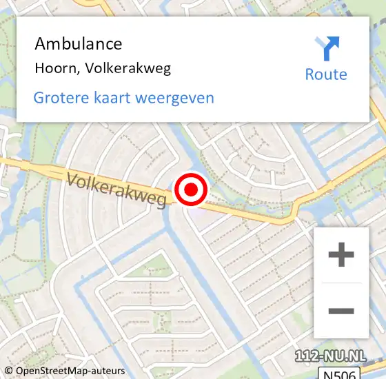 Locatie op kaart van de 112 melding: Ambulance Hoorn, Volkerakweg op 29 oktober 2022 18:26