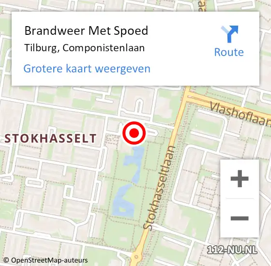 Locatie op kaart van de 112 melding: Brandweer Met Spoed Naar Tilburg, Componistenlaan op 29 oktober 2022 18:50