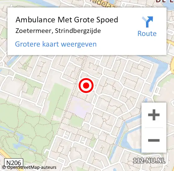 Locatie op kaart van de 112 melding: Ambulance Met Grote Spoed Naar Zoetermeer, Strindbergzijde op 29 oktober 2022 18:52