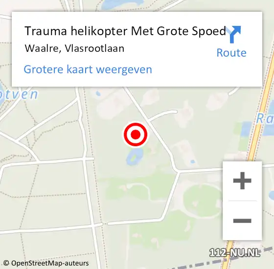 Locatie op kaart van de 112 melding: Trauma helikopter Met Grote Spoed Naar Waalre, Vlasrootlaan op 29 oktober 2022 18:55