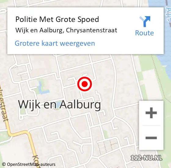 Locatie op kaart van de 112 melding: Politie Met Grote Spoed Naar Wijk en Aalburg, Chrysantenstraat op 29 oktober 2022 18:56