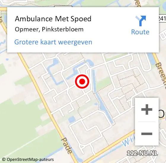 Locatie op kaart van de 112 melding: Ambulance Met Spoed Naar Opmeer, Pinksterbloem op 29 oktober 2022 19:24