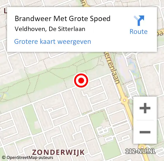 Locatie op kaart van de 112 melding: Brandweer Met Grote Spoed Naar Veldhoven, De Sitterlaan op 29 oktober 2022 19:33