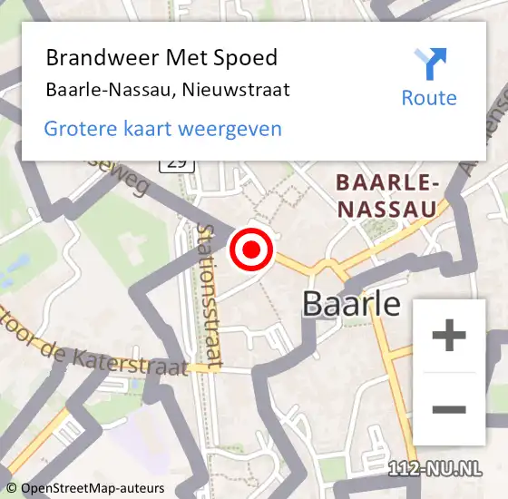 Locatie op kaart van de 112 melding: Brandweer Met Spoed Naar Baarle-Nassau, Nieuwstraat op 29 oktober 2022 19:38