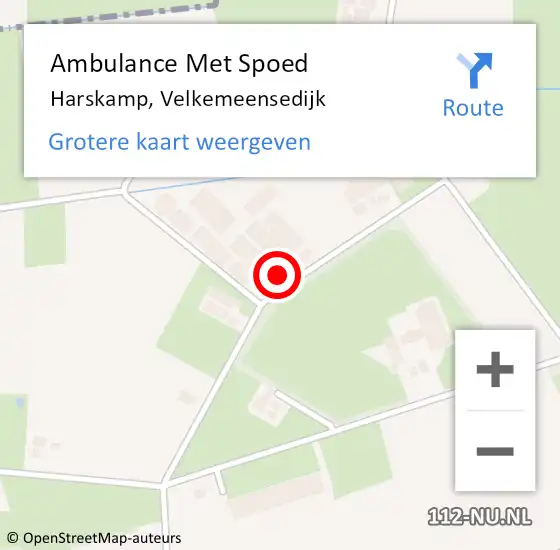 Locatie op kaart van de 112 melding: Ambulance Met Spoed Naar Harskamp, Velkemeensedijk op 29 oktober 2022 19:41