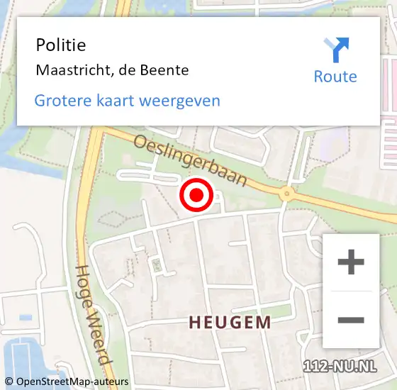 Locatie op kaart van de 112 melding: Politie Maastricht, de Beente op 29 oktober 2022 19:42