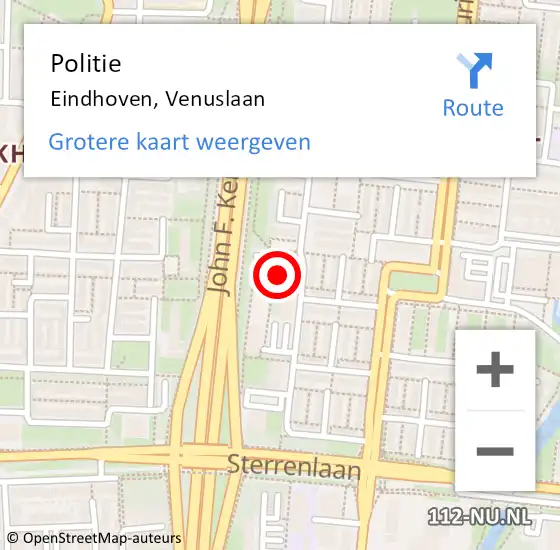 Locatie op kaart van de 112 melding: Politie Eindhoven, Venuslaan op 29 oktober 2022 20:07