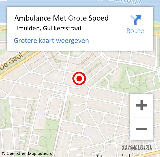 Locatie op kaart van de 112 melding: Ambulance Met Grote Spoed Naar IJmuiden, Gulikersstraat op 29 oktober 2022 20:20