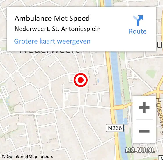 Locatie op kaart van de 112 melding: Ambulance Met Spoed Naar Nederweert, St. Antoniusplein op 29 oktober 2022 20:56
