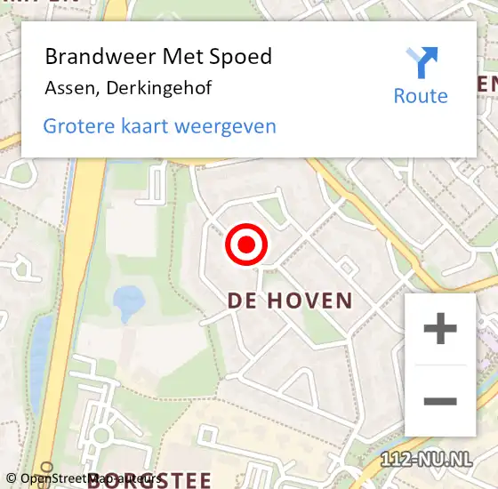 Locatie op kaart van de 112 melding: Brandweer Met Spoed Naar Assen, Derkingehof op 29 oktober 2022 20:57