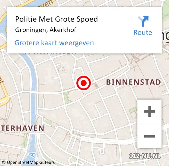 Locatie op kaart van de 112 melding: Politie Met Grote Spoed Naar Groningen, Akerkhof op 29 oktober 2022 20:59