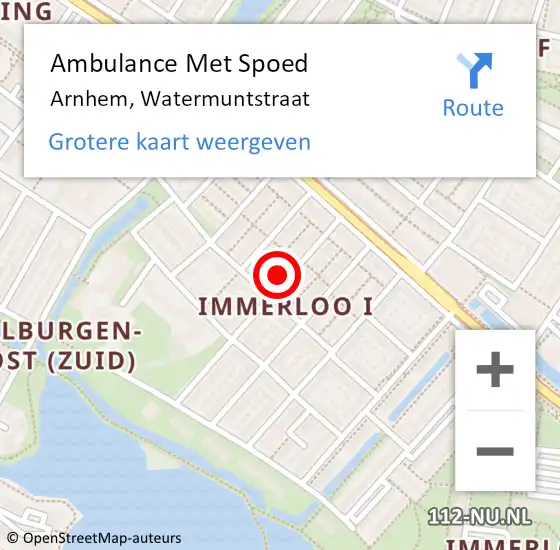 Locatie op kaart van de 112 melding: Ambulance Met Spoed Naar Arnhem, Watermuntstraat op 29 oktober 2022 21:16