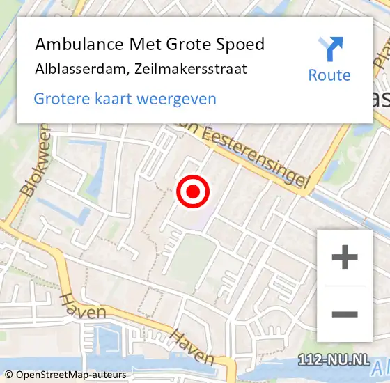 Locatie op kaart van de 112 melding: Ambulance Met Grote Spoed Naar Alblasserdam, Zeilmakersstraat op 29 oktober 2022 21:31