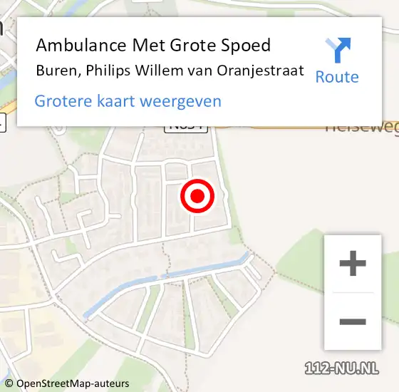 Locatie op kaart van de 112 melding: Ambulance Met Grote Spoed Naar Buren, Philips Willem van Oranjestraat op 29 oktober 2022 21:44