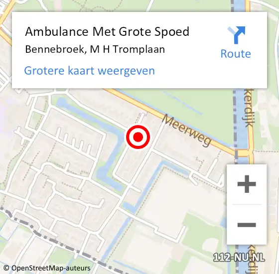 Locatie op kaart van de 112 melding: Ambulance Met Grote Spoed Naar Bennebroek, M H Tromplaan op 29 oktober 2022 22:36