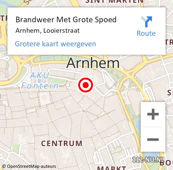 Locatie op kaart van de 112 melding: Brandweer Met Grote Spoed Naar Arnhem, Looierstraat op 29 oktober 2022 22:37