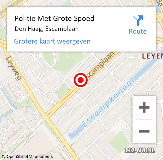 Locatie op kaart van de 112 melding: Politie Met Grote Spoed Naar Den Haag, Escamplaan op 29 oktober 2022 23:31