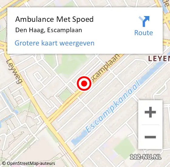 Locatie op kaart van de 112 melding: Ambulance Met Spoed Naar Den Haag, Escamplaan op 29 oktober 2022 23:32