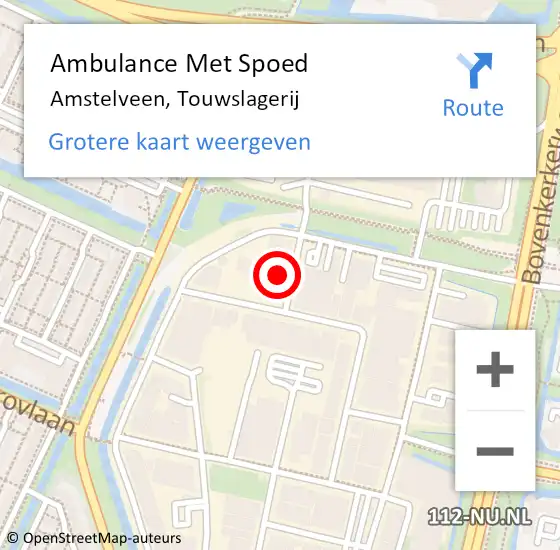 Locatie op kaart van de 112 melding: Ambulance Met Spoed Naar Amstelveen, Touwslagerij op 29 oktober 2022 23:35