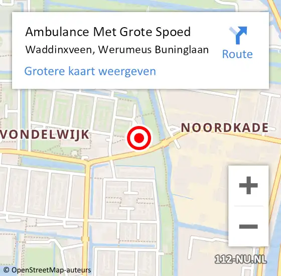 Locatie op kaart van de 112 melding: Ambulance Met Grote Spoed Naar Waddinxveen, Werumeus Buninglaan op 29 oktober 2022 23:41