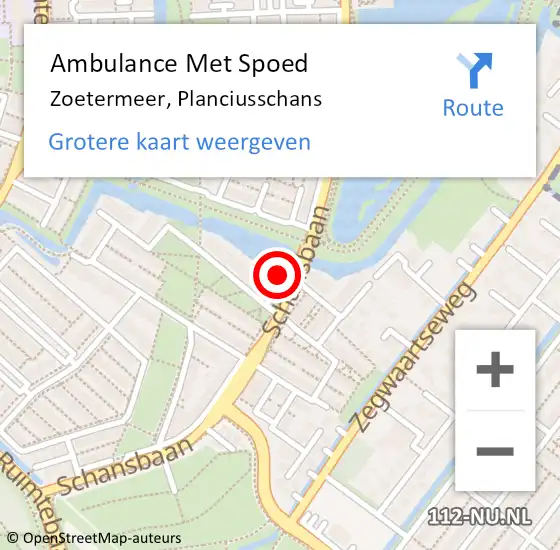 Locatie op kaart van de 112 melding: Ambulance Met Spoed Naar Zoetermeer, Planciusschans op 29 oktober 2022 23:47