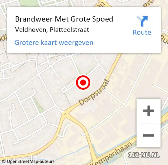 Locatie op kaart van de 112 melding: Brandweer Met Grote Spoed Naar Veldhoven, Platteelstraat op 29 oktober 2022 23:54