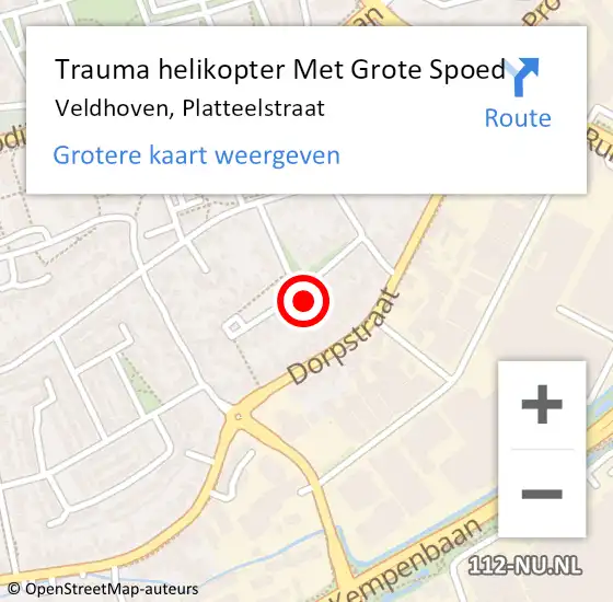 Locatie op kaart van de 112 melding: Trauma helikopter Met Grote Spoed Naar Veldhoven, Platteelstraat op 29 oktober 2022 23:57