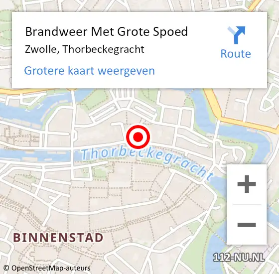 Locatie op kaart van de 112 melding: Brandweer Met Grote Spoed Naar Zwolle, Thorbeckegracht op 30 oktober 2022 00:05