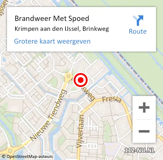 Locatie op kaart van de 112 melding: Brandweer Met Spoed Naar Krimpen aan den IJssel, Brinkweg op 30 oktober 2022 00:28