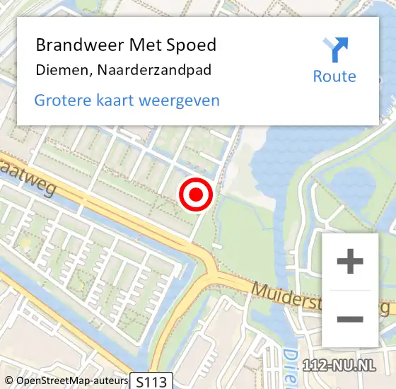 Locatie op kaart van de 112 melding: Brandweer Met Spoed Naar Diemen, Naarderzandpad op 30 oktober 2022 00:43