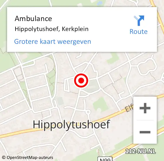 Locatie op kaart van de 112 melding: Ambulance Hippolytushoef, Kerkplein op 30 oktober 2022 00:45