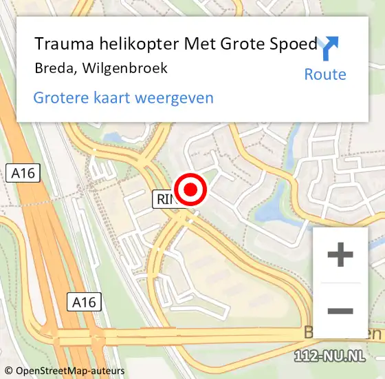 Locatie op kaart van de 112 melding: Trauma helikopter Met Grote Spoed Naar Breda, Wilgenbroek op 30 oktober 2022 02:25