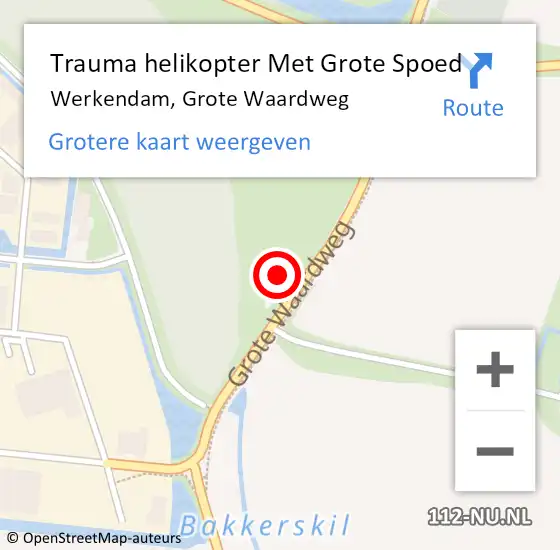 Locatie op kaart van de 112 melding: Trauma helikopter Met Grote Spoed Naar Werkendam, Grote Waardweg op 30 oktober 2022 02:43
