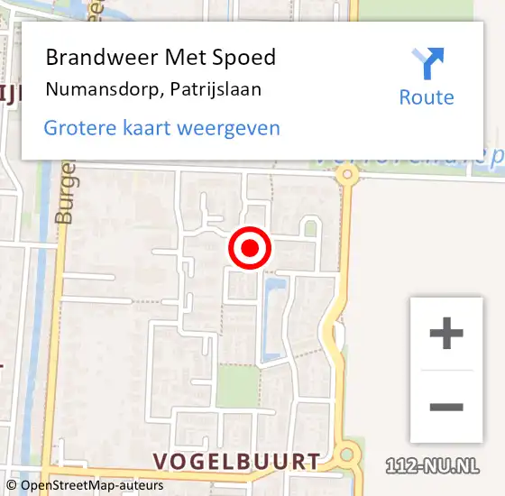 Locatie op kaart van de 112 melding: Brandweer Met Spoed Naar Numansdorp, Patrijslaan op 30 oktober 2022 02:58