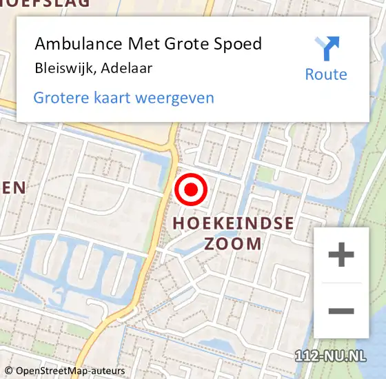 Locatie op kaart van de 112 melding: Ambulance Met Grote Spoed Naar Bleiswijk, Adelaar op 30 oktober 2022 03:02