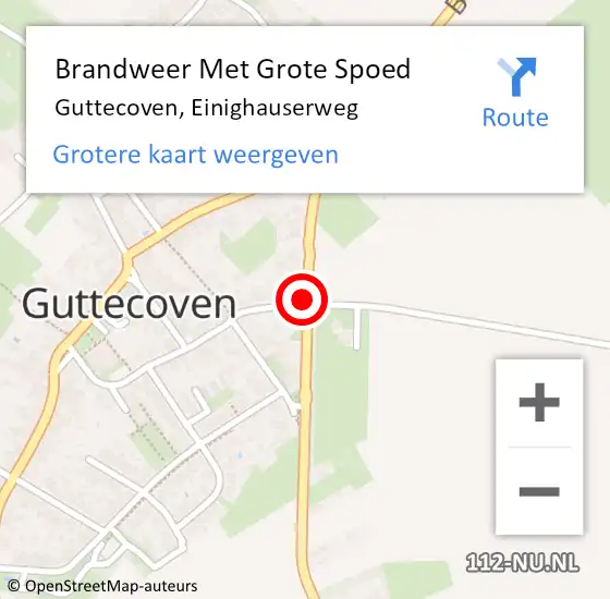 Locatie op kaart van de 112 melding: Brandweer Met Grote Spoed Naar Guttecoven, Einighauserweg op 30 oktober 2022 03:24