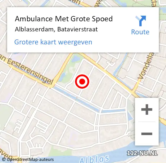 Locatie op kaart van de 112 melding: Ambulance Met Grote Spoed Naar Alblasserdam, Batavierstraat op 30 oktober 2022 03:43