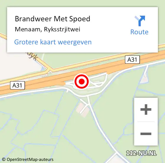 Locatie op kaart van de 112 melding: Brandweer Met Spoed Naar Menaam, Ryksstrjitwei op 30 oktober 2022 03:44