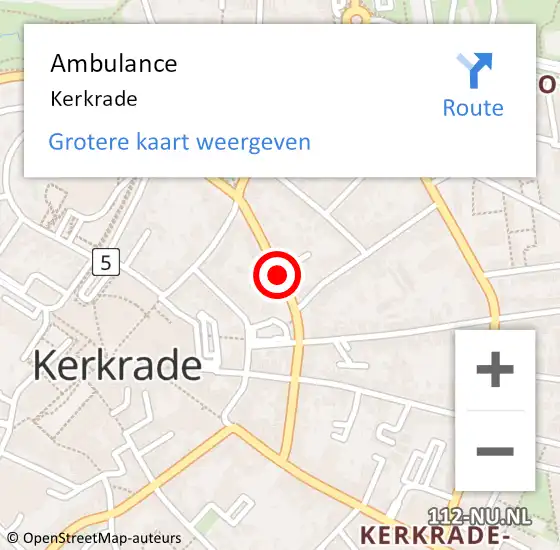 Locatie op kaart van de 112 melding: Ambulance Kerkrade op 30 oktober 2022 03:53