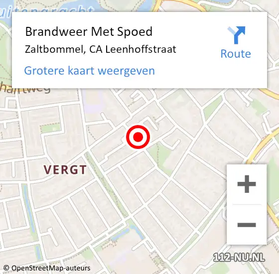 Locatie op kaart van de 112 melding: Brandweer Met Spoed Naar Zaltbommel, CA Leenhoffstraat op 30 oktober 2022 04:14