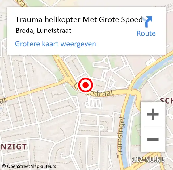 Locatie op kaart van de 112 melding: Trauma helikopter Met Grote Spoed Naar Breda, Lunetstraat op 30 oktober 2022 04:18